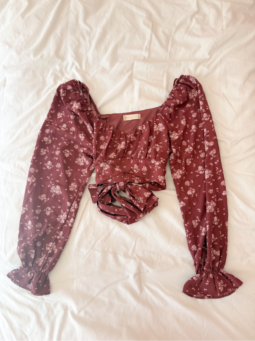 Altar’d State Pink Floral Criss Cross Tie Back Long Sleeve Blouse Size XS